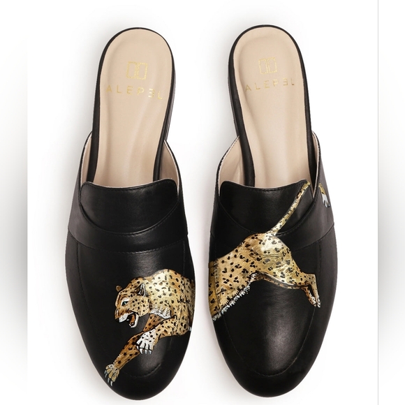 ALEPEL Leopard Black Mules – Hand-Painted – Size 6 – EUC - Picture 2 of 8